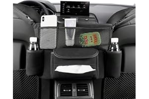 Qirc Porte-sac à main de voiture entre les sièges, organiseur de rangement en daim pour siège de voiture, durable à suspendre, grande capacité, sac de rangement pour siège avant (noir)