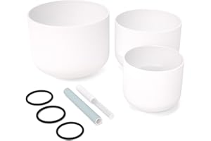 ANTETOK 432 Hz Lot de 3 bols chantants en cristal de quartz givré de haute qualité de 17,7 à 28,3 cm, chakra du troisième œil A Note 17,8 cm, chakra du cœur F Note 23,9 cm, chakra sacré D Note 27,9 cm