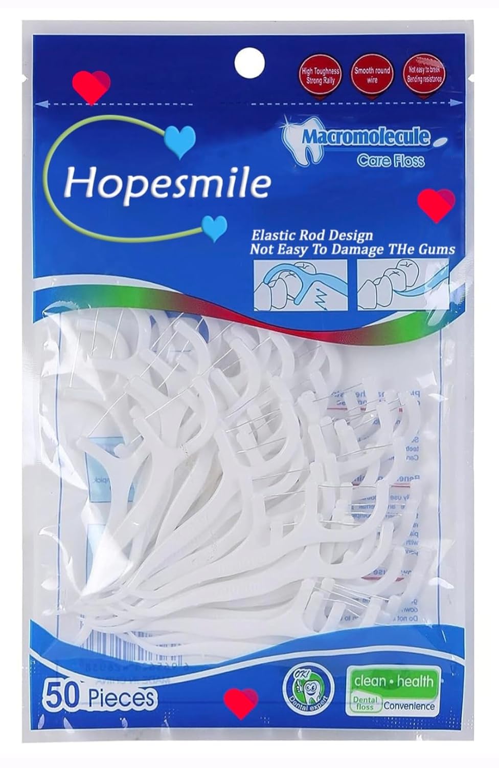 Hopesmile 3 in 1 Tooth Cleaning Dental Floss Toothpick Plastic Set for Clean Teeth Fresh Breath and Healthy Gums 50 Piece Set