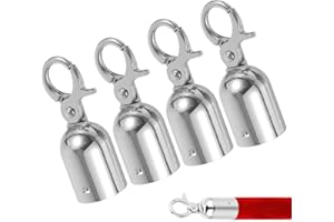 MEISO 4 Piezas Tope de Cuerda de Metal, Tope Final de Cuerda con Enganche, Topes de Cuerda con Ganchos, Tapón de Extremo de Cuerda para Poste,Cordón de Separador de Control de Multitudes Tapas (Plata)