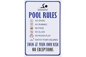 KDLY Wall Decor Personalized Swimming Pool Rules with Their own Risk Swimming Warning Metal Sign, Swimming Pool, Water Park Safety tin Sign 12x8 Vintage Signs Metal Plates Funny Art