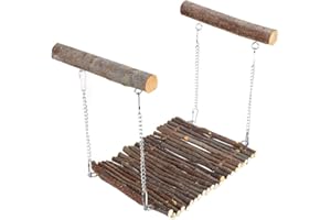 JEANOKO Hamaca de Verano para Mascotas Puente Colgante de Madera Columpio para Hámster Jaula para Animales Pequeños Barra de Pie Juguetes para Conejo Hámster Chinchilla
