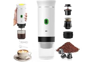 PZCC Caffettiera portatile/ricaricabile da 12 V con custodia, per caffè espresso, a riscaldamento rapido, per campeggio/auto, compatibile con capsule K-Cup, caffè macinato, da viaggio (bianco)