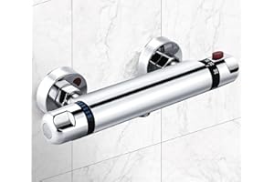 IXYDOR Grifo Ducha, Grifo Ducha Termostatico, Termostato Ducha para Bañera y Ducha, Válvula Mezcladora con Seguro 38°C Anti-Quemaduras, Latón Cromado, Control de Temperatura 20-50°C, Flujo Estable y Cómodo