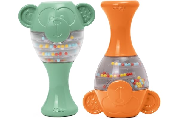 Chicco Maracas Monkeys, Jouet sonore en Plastique recyclé, 2 Maracas colorés à saisir, à secouer et à Jouer, Jouet pour Les Enfants de 6 à 36 Mois
