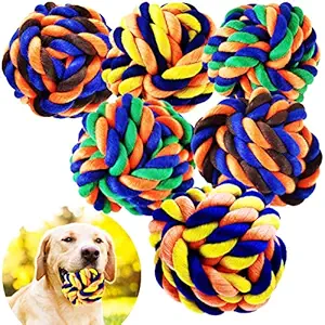 Tough Dog Chew Toys for Aggressive Chewers, 6 Pack Durable Dog Balls for Medium Large Breeds, Dental Cotton Dog Rope Toys, Puppy Teething Chew Toys, Interactive Dog Enrichment Toys