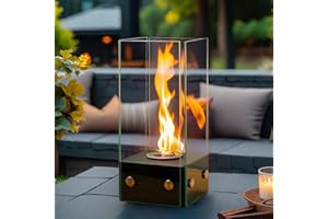 ‎JHY DESIGN JHY DESIGN Rechteckige Glas-Tischfeuerstelle, 35 cm Hoch, Tragbarer, Sauber Brennender Bioethanol-Kamin Ohne Abzug, Mit Drehender Flamme, Für Innen, Außenbereich, Terrasse, Partys, Events – Schwarz