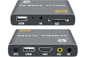 ByDiffer 4K Digital Media Player, TV MP4 Video Player for USB Drives and SD Cards, Digital Signage, H.265/HEVC, Looping and Auto Playback, Ultra HD, HDMI and AV Output (Grey)