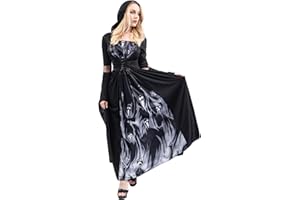 Chitomars Witch Dress with Hooded Cape, Halloween Costumes for Women Soul Reaper Costume With Hooded Cloak Medieval Dress Fancy Dress for Women
