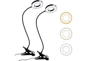 ICDLTJ Clip On Reading Light, 48 LED USB Reading Lamp with 3 Color Modes 10 Brightness Eye Caring, 360° Flexible Gooseneck Clip On Lights for Beds/Headboard/Office