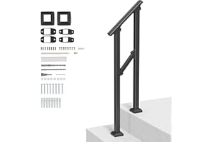 VEVOR Handrails for Outdoor Steps, 1-2 Step Stair Hand Rail Kit, Transitional Carbon Steel Railings with Installation Kit, Stair Rails for Seniors, Concrete Steps & Porch & Deck, Black Square Tube