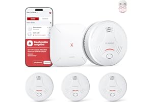 X-Sense Smart-Rauchmelder WLAN mit Magnethalterung, Rauchmelder vernetzt, App-Steuerung, mit Basisstation SBS50, funkvernetzter Feuermelder, SD11-MR31, 3 Stück