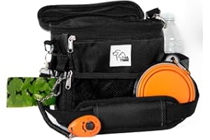 TAIL TRIBE Dog Walking Bag. UK Brand dog treat pouch includes removable liner, dog walking accessories water bowl, poop bags & training clicker (Black)