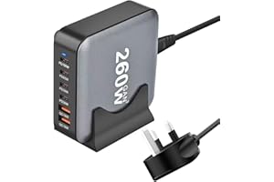 WOSUK 260W USB C Charger Block GaN III USB Desktop Charging Station 6 Ports QC4.0 Fast Charging Station Hub+PD 100W Type C Laptop Charger Adapter Compatible with MacBook Pro Laptop Tablet and Phone