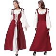 Joellfuner Robe Médiévale Femme Renaissance – Costume Elfique Rose Avec Bijoux, Oreilles De Lutin Et Lacets Volants (XXL)