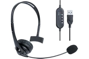 Monodeal USB Headset with Microphone, Single Sided Headset with Microphone for Laptop PC, Wired Headset with Volume Controller for Call Center/Office/Conference Calls/Chats/Skype/Google Voice