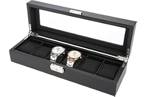 LV. LIFE Boîte de montre, 6 grilles boite montre PU support de montre en cuir de fibre de carbone montre-bracelet vitrine boîte de rangement de bijoux pour affichage de montre magasin de détail et stockage