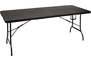 Perel Stół składany, stół bufetowy, stół kempingowy, stół piknikowy, efekt drewna czarny, składany przenośny z uchwytem, blat HDPE i stalowa rama 180 x 75 x 72 cm, wewnątrz i na zewnątrz