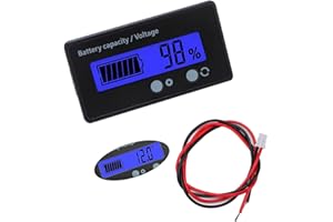 VooGenzek Medidores de Batería DC, Indicador de Voltaje de Capacidad de Batería Monitores, Probador de Batería de Plomo Ácido y Litio, Pantalla LCD DC 12V 24V 36V 48V Medidor de Batería (Luz Azu)