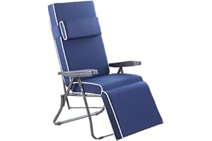 Alfresia Garden Reclining Relaxer Chair in Charcoal with Luxury Cushion - Adjustable Multi Position, Foldable Frame with Luxury Cushion, Choice of Colours (Blue)