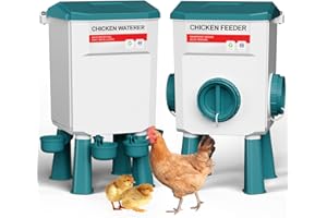 DEZHXHE Hanging Chicken Feeder and Waterer Set, Automatic Chicken Feeder and Drinkers, Detachable, Gravity Feed for Chickens, Ducks & Poultry, Outdoor Farm & Backyard Use - Lake Blue 12KG