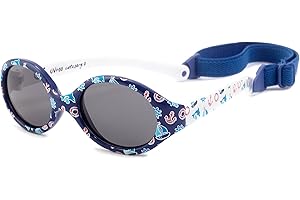 KIDDUS Occhiali da Sole Polarizzati per bèbe da 0 mesi, bambino o bambina. Filtro solare UV400 100% protezione. Fascia removibile. Disegnati a Barcellona. Modelli con vari motivi e disegni