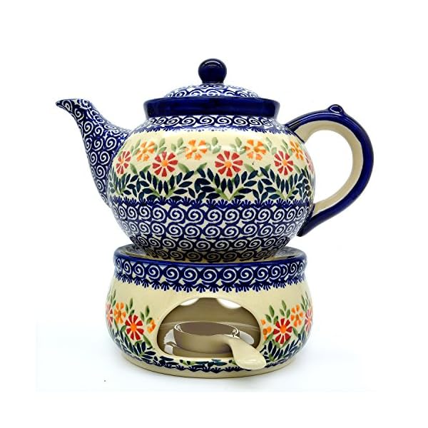 Polish Pottery Teapot approx. 4 to 6 cups, 1.25 litre with Warmer and