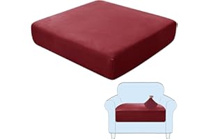 SHUOJIA Sofa Seat Cushion Covers, Stretch Velvet Sofa Cover, Non-Slip Couch Cushion Covers Replacement for Individual Cushion,with Elastic Fabric,Machine Washable (Dark Red,1-Seater)
