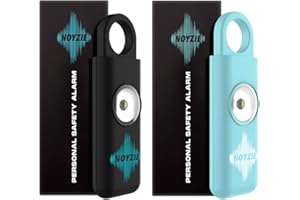 Personal Alarm NOYZIE Personal Safety Alarm TWIN PACK LOUD 125db Siren 200-Lumen Strobing LED Light - Self Defence Rope Alarm Keyring Keychain for Women, Men, Elderly, Dog Walkers (Black & Blue)