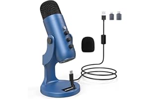 Zealsound Microfono a condensatore, microfono USB per registrazione, streaming, ASRM, microfono per telefono, adattatore incluso, compatibile con PC, laptop, PS4 e 5- Plug & Play Echo Knob Monitor blu
