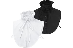 XEPST 2 sztuki damskich kołnierzyków, zdejmowany, wkładka kołnierza, damska połowa, kołnierz, kołnierz, odpinany, dla kobiet i dziewcząt, dekoracyjne, falbanki, czarny i biały, jeden rozmiar