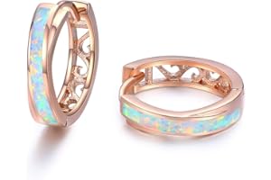 TANGPOET Mädchen Creolen Ohrringe Sterling Silber 925 Opal Kinderohrringe, Klein Hypoallergene Klappcreolen, Kreis Damenohrringe, Schmuck Geschenke für Frauen