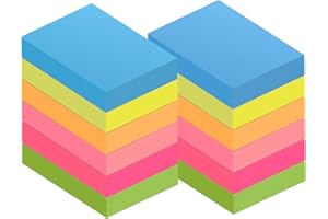 ZCZN Notas adhesivas 51 x 38 mm, Posits en 6 colores neón, Sticky Notes, Notas adhesivas autoadhesivas 100 hojas/bloque, 12 bloques