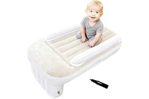 BUERPINKING Kinderbett aufblasbares Flugzeugbett für Kleinkinder, Luftbett Kinder Reisebett, Reisebett Baby Leicht Faltbar, Kleinkinder Reise Essentials Tragbare aufblasbare Betten (Weiß) (1)