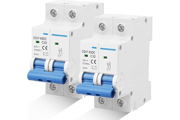 HOSPAOP 2 stycken DC-avskiljare PV-system, 500 V 32 A 2-polig solcells-ledningsskyddsbrytare, automatsäkring skyddsbrytare för solcellssystem, skyddsluftbrytare 35 mm DIN-skenmontering