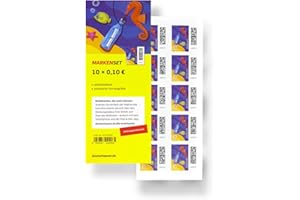 Albellion 10 Stück 0,10 EUR 10 Cent postfrische Selbstklebende Briefmarken | Frankaturware Markenset (Motiv: Flaschenpost)