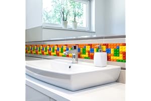 Funlife Selbstklebend Tapetenbordüre, Tapete Bordüre Deckenbordüre Wandaufkleber Bodenleiste zum Abziehen und Aufkleben für Bad Küche Fliesen Wanddekoration, Mosaik-Muster, wasserdicht, 10cm x 2m,PVC