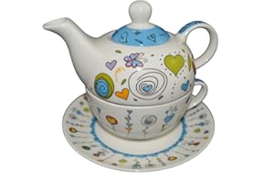 G. Wurm Tea for one - Set teiera in porcellana con tazza e piattino, in confezione regalo