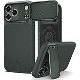 Spigen iPhone 17 Pro ile Uyumlu MagSafe Kılıf Optik Armor Mag Fit Metal Stand &ouml;zellikli Kamera Korumalı Yeşil Kapak - ACS0995