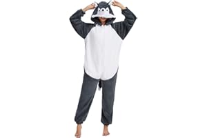 chuangminghangqi Einteiliger Schlafanzug Unisex Lang Winter Einteiler Tierkostüm Erwachsene Kostüm Jumpsuit Damen mit Reißverschlüsse Locker und Bequem Pyjama Fleece Onesie Kleidung Mit Kapuze