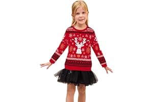 Atforna Weihnachtspullover Familie Set Strickpullover Rundhals Lustig Weihnachtspulli mit Tannenbaum Schneemann Muster