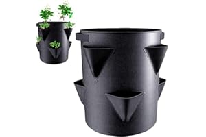 Zankie 2 Strawberry Planters Outdoor | Strawberry Garden Planting Pots With 6 Side Grow Pockets,Planting Pots Portable Non-Woven Fabric 7 Gallon For Indoor Outdoor
