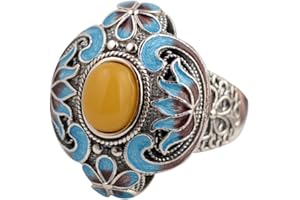 FORFOX Vintage 925 Sterling Silber Cloisonné Emaille Blumen Ring mit Stein Filigraner Schmuck für Damen Offen und Verstellbar