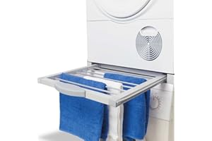 JT-LIZENZEN Roller Stacking Kit Verbindungsrahmen mit Wäscheleine für Waschmaschine Trockner 60x60 cm grau