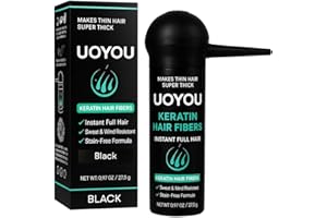 UOYOU Hair Fibres BLACK 27.5g with Pump Applicator – Natural Keratin Hair Building Fibers for Thinning Hair – Undetectable, Sweat- & Wind-Resistant Concealer for Men & Women