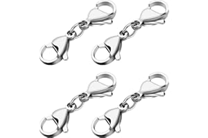 Grevosea 4 estensori a doppia chiusura a moschettone, in acciaio inox, con doppio artiglio, per braccialetti e collane, per gioielli fai da te, regali per donne e ragazze (argento)