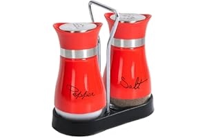 GJIE Pack of 2 Salt and Pepper Shaker Set - Salt and Pepper Pots, Kitchen Accessories (Red)