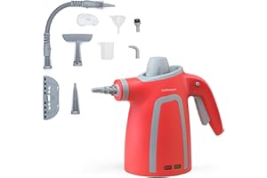 Mellerware Limpiador a Vapor de Mano Fush! | Vaporeta de Limpieza Hogar 1050W | Limpiador portátil Multiuso | Tanque 380mL | 9 Accesorios para Hogar, Baño, Cocina, Alfombra exterior (Red)
