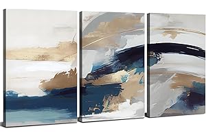 AIYISU Abstract Canvas Wall Art Blue and Gold Wall Painting Minimalist Navy Blue Prints Pictures Gold Wall Art Decor Modern Watercolor Boho Paintings Artwork for Bedroom Kitchen Home Decorations 30x40cm 3Pcs
