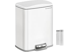 SONGMICS Poubelle de Cuisine, Poubelle à Pédale de 20 L, Bac à Ordures, Couvercle à Fermeture Douce, Reste Ouverte, Seau Intérieur, 15 Sacs Poubelles Inclus, Blanc Nuage LTB543W01